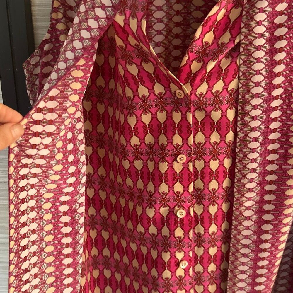 Etcetera 100% silk sleeveless printed top pink beige Size 12 - Picture 3 of 5